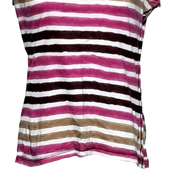 Rue21 Women's Striped V-Neck Short Sleeve Tee - XL - Pink Brown Beige - Picture 3 of 10